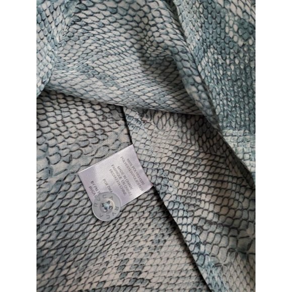 Nwt Rvca Sheer Snake Print Bluse W/ Flared Sleeves In Aqua Blue&Green Size Large - Picture 6 of 9